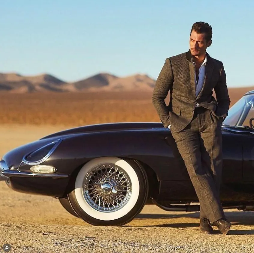 Tailored look beside a vintage car